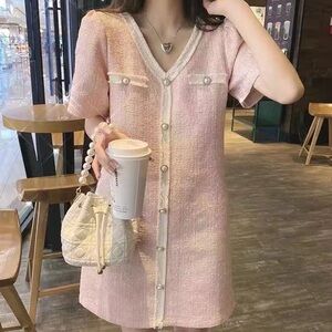 J.ING Pink Tweed Short Sleeve Mini Dress